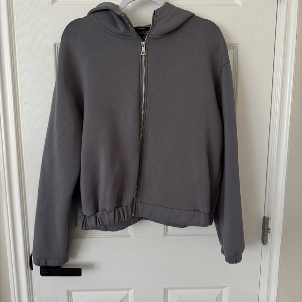 Forever21 Scuba Gray Zip-Up Hoodie